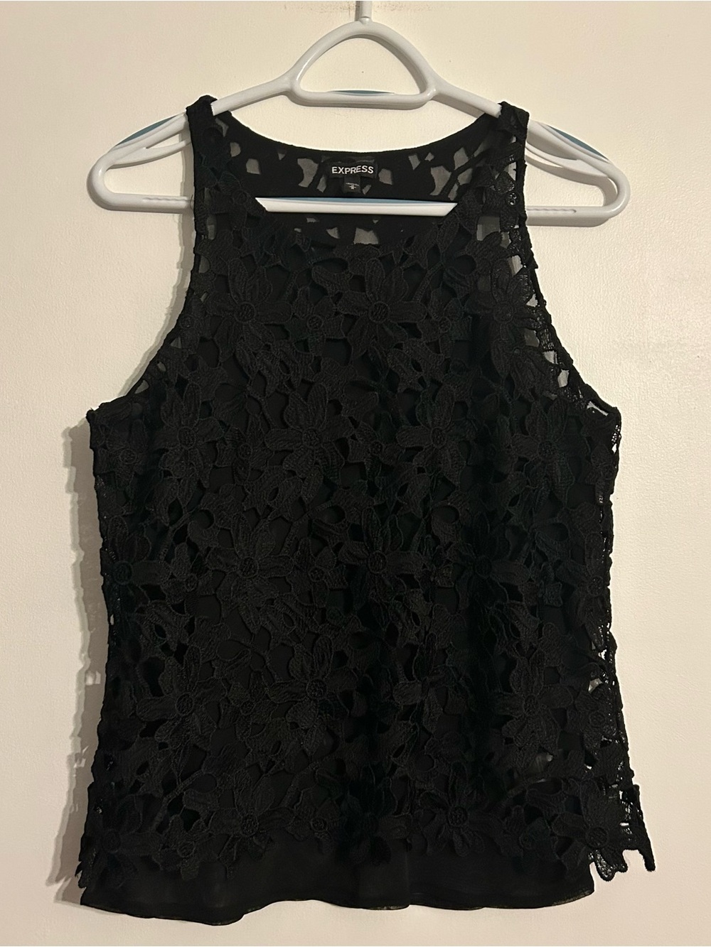 Express Women’s Black Floral Lace Overlay Tank Top Medium Feminine Coquette